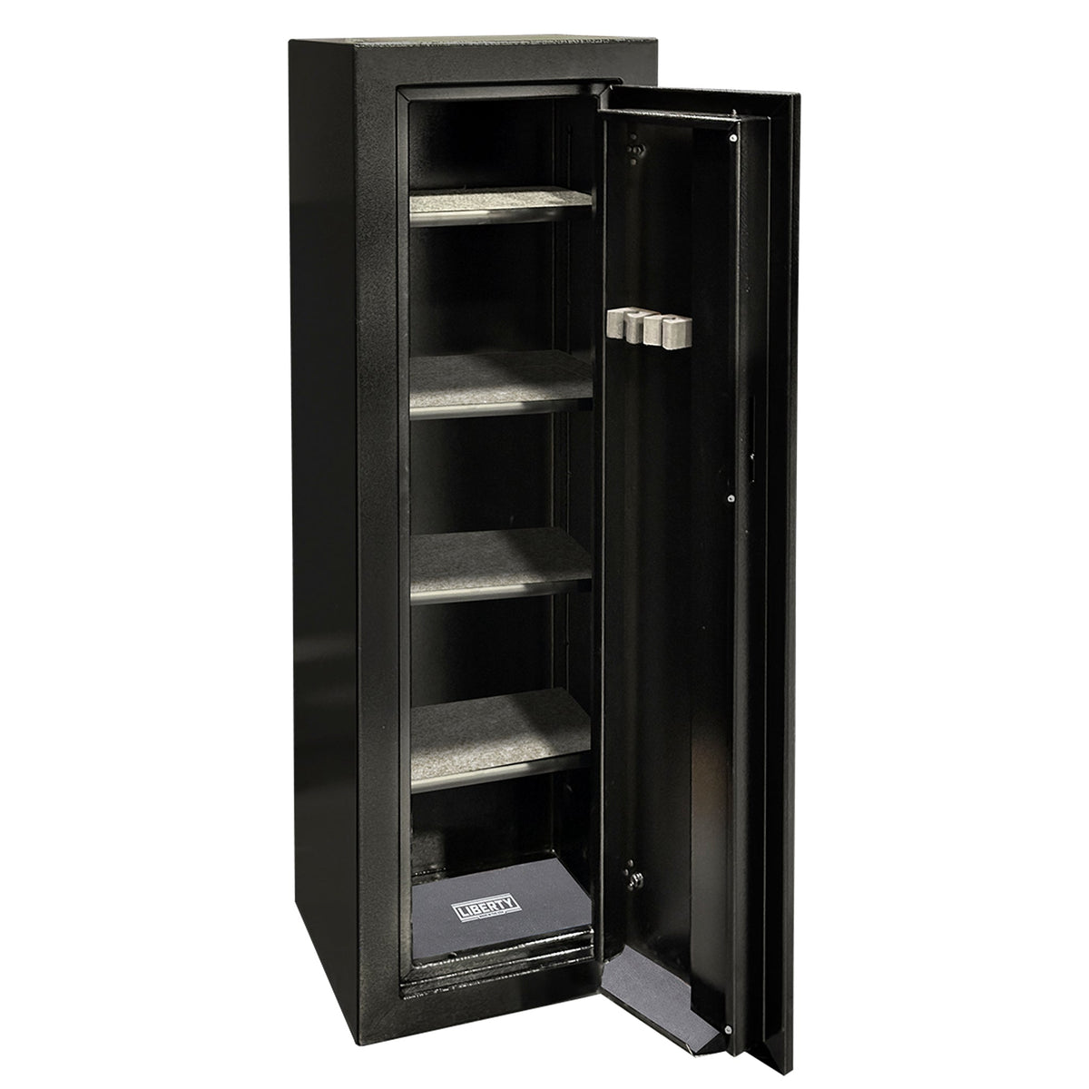 Ammo Cabinet 10 |  Dimensions: 59”(H) x 18”(W) x 16”(D) | 1 (Expandable to 2) Long Guns | Black - open
