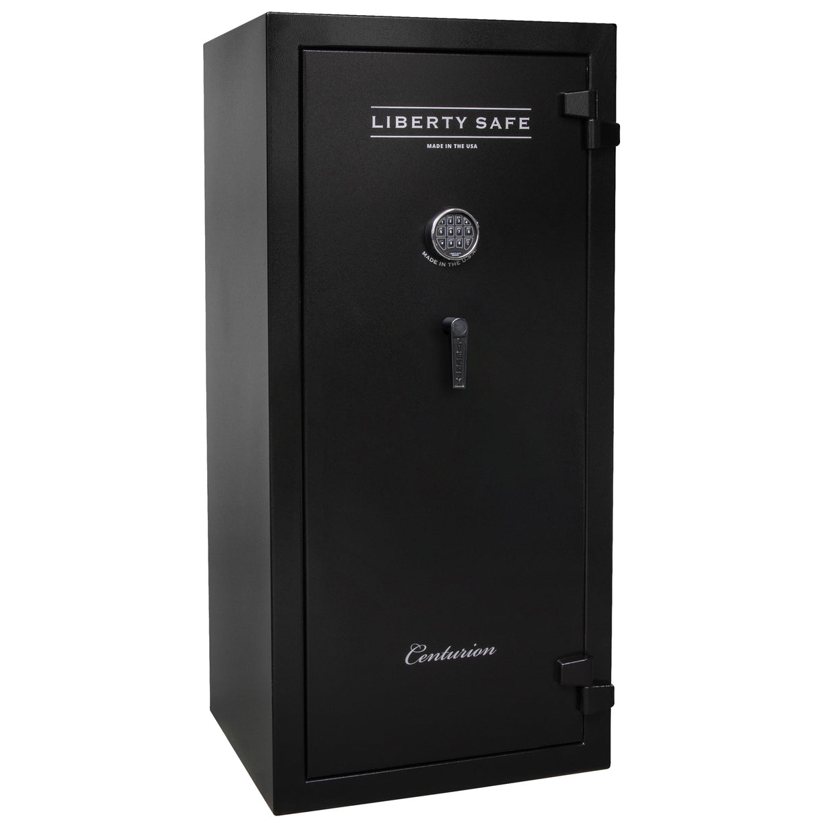 Centurion DLX 32 | Level 1 Security | 40 Minute Fire Protection | Dimensions: 59.5" x 28.25" x 24.5" | Textured Black | Chrome | Elock - Drop Handle Promotion - Closed Door