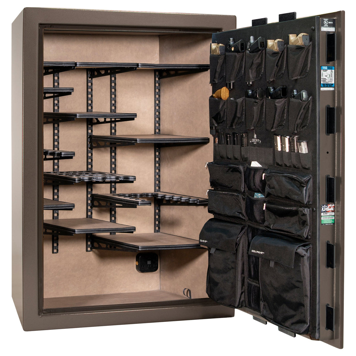 Franklin 45 | Pro Flex Interior | Level 5 Security | 110 Minute Fire Protection | Dimensions: 60.5"(H) x 42"(W) x 27.5"(D) | Up to 60 Long Guns | Bronze Textured | Electronic Lock - Open